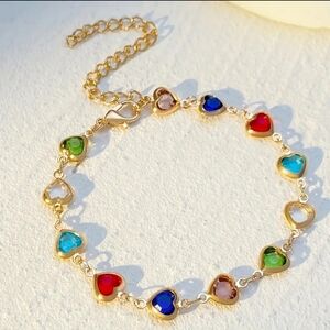 Gold Multicolor Heart Charm Bracelet